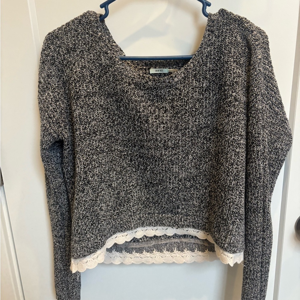 Urban Outfitter Kimchi Blue Cropped Sweater with Lace Trim